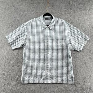 Pineapple Connection Shirt Mens Large Short Sleeve Seersucker Gingham Button Up
